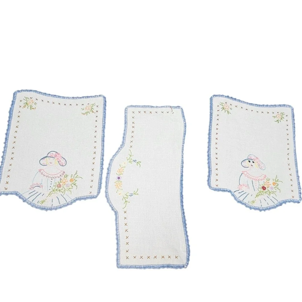 Vintage‎ Handmade Embroidered Linen Dresser Table Vanity Southern Belle Cottage